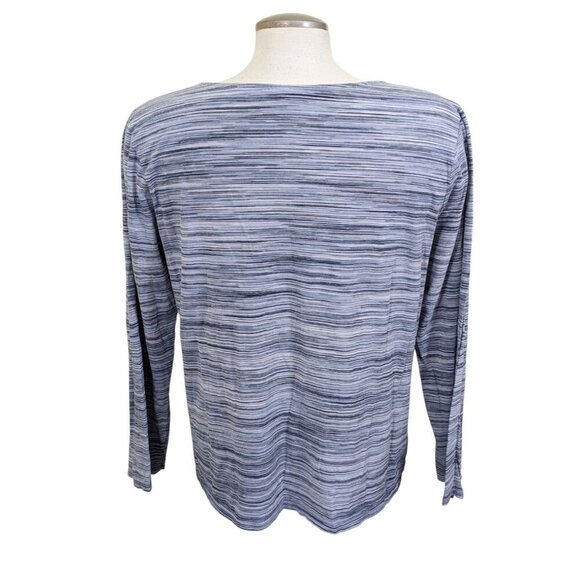 Pure Jill Pullover Top Womens Size L Gray Cotton Striped Long Sleeve Pockets - Picture 4 of 6